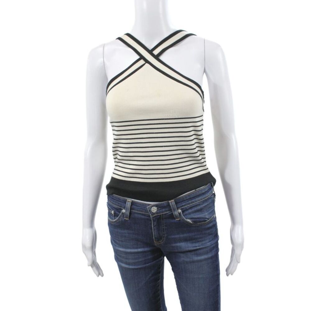 Cache Womens Striped Halter Camisole Black Silk Nautical Size L